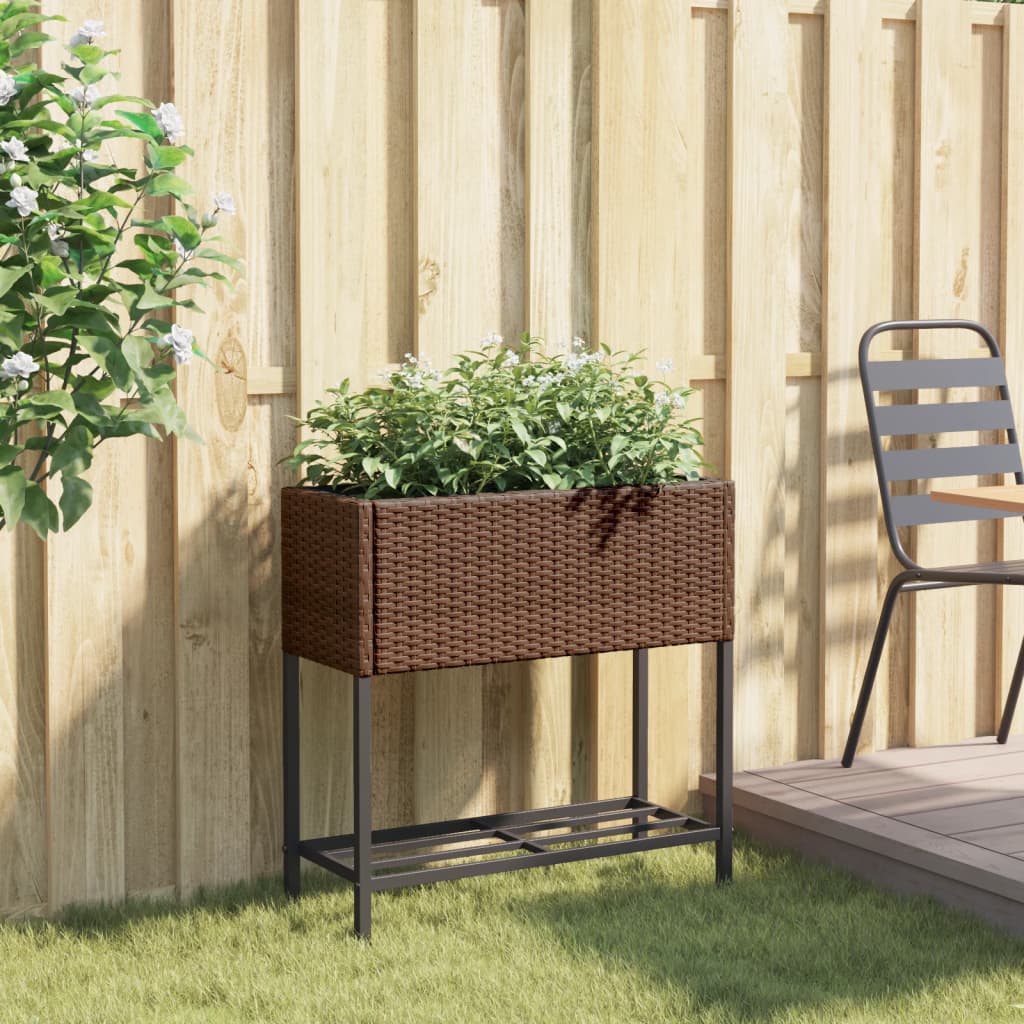 vidaXL Pflanzkübel mit Ablage Braun Poly Rattan