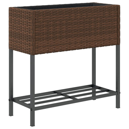 vidaXL Pflanzkübel mit Ablage Braun Poly Rattan