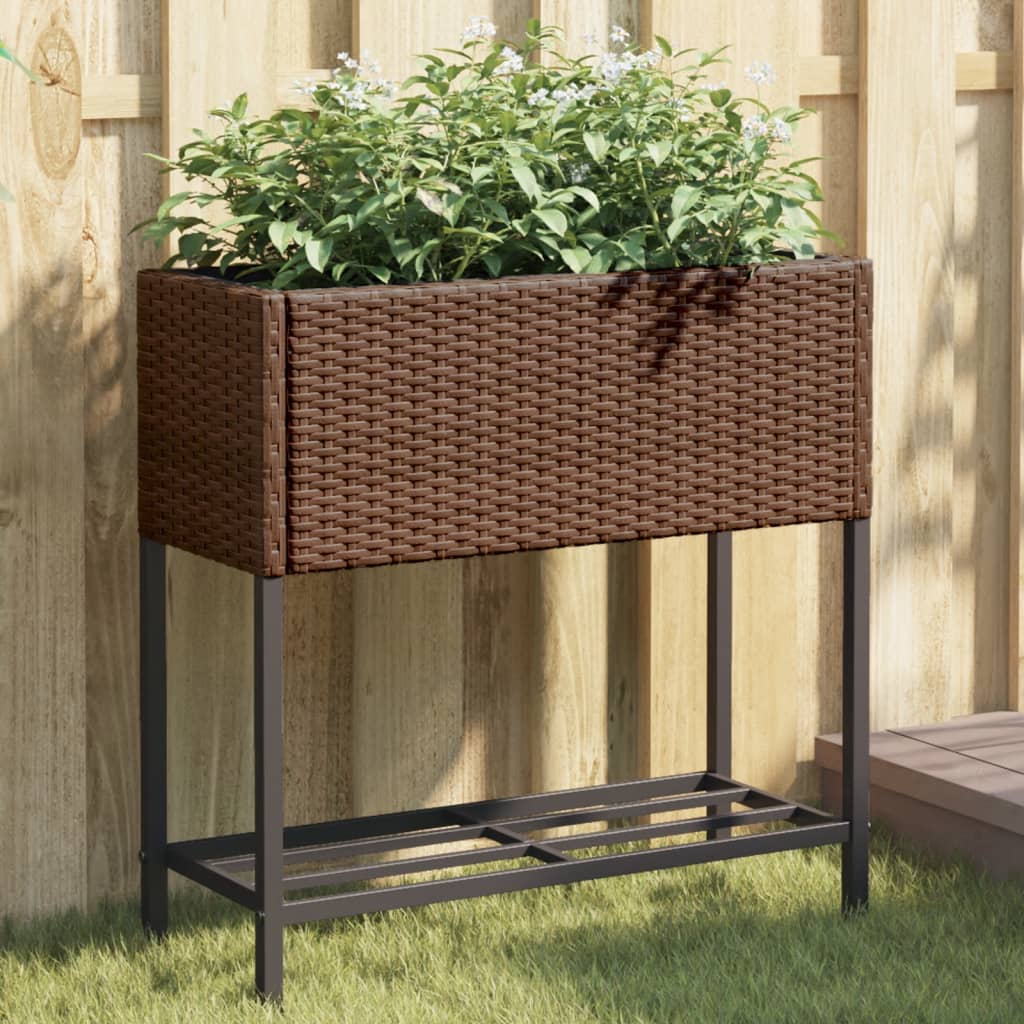 vidaXL Pflanzkübel mit Ablage Braun Poly Rattan