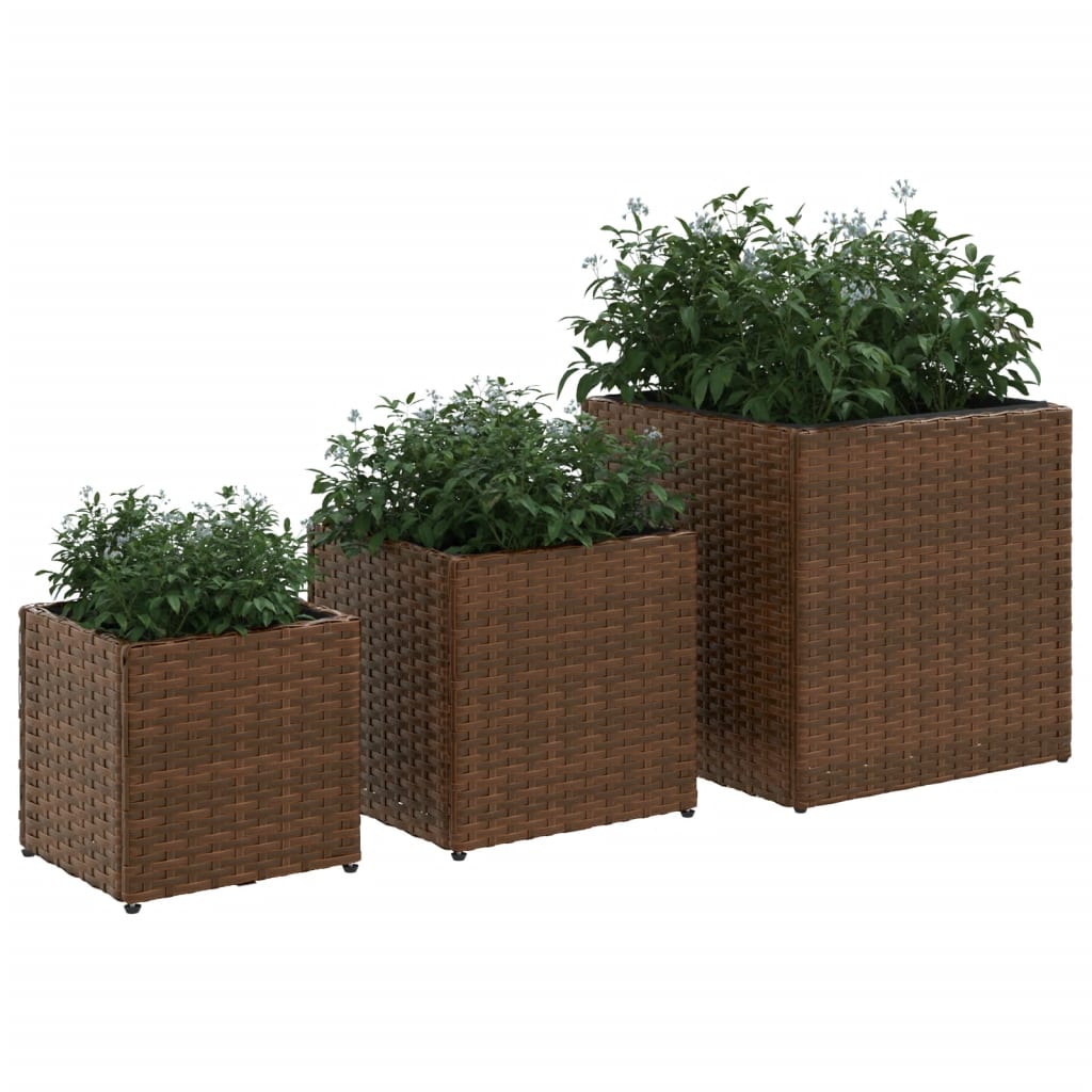 vidaXL Pflanzkübel 3 Stk. Braun Poly Rattan