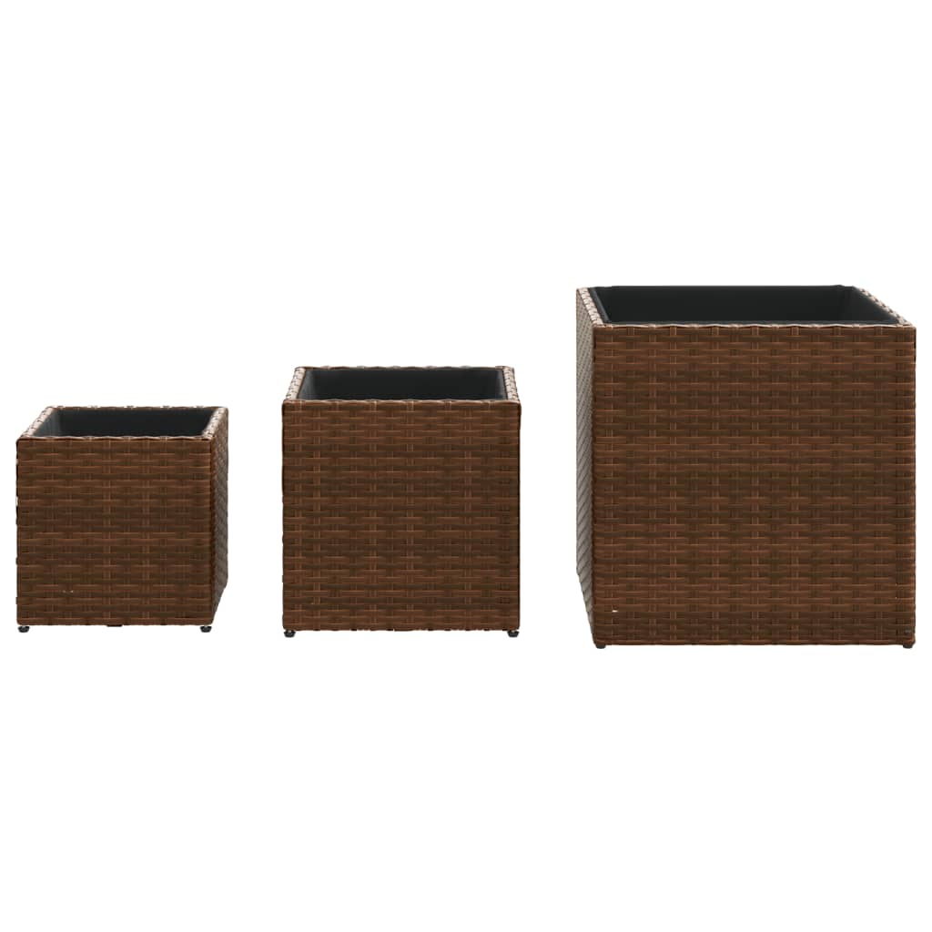 vidaXL Pflanzkübel 3 Stk. Braun Poly Rattan