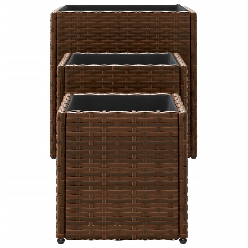 vidaXL Pflanzkübel 3 Stk. Braun Poly Rattan