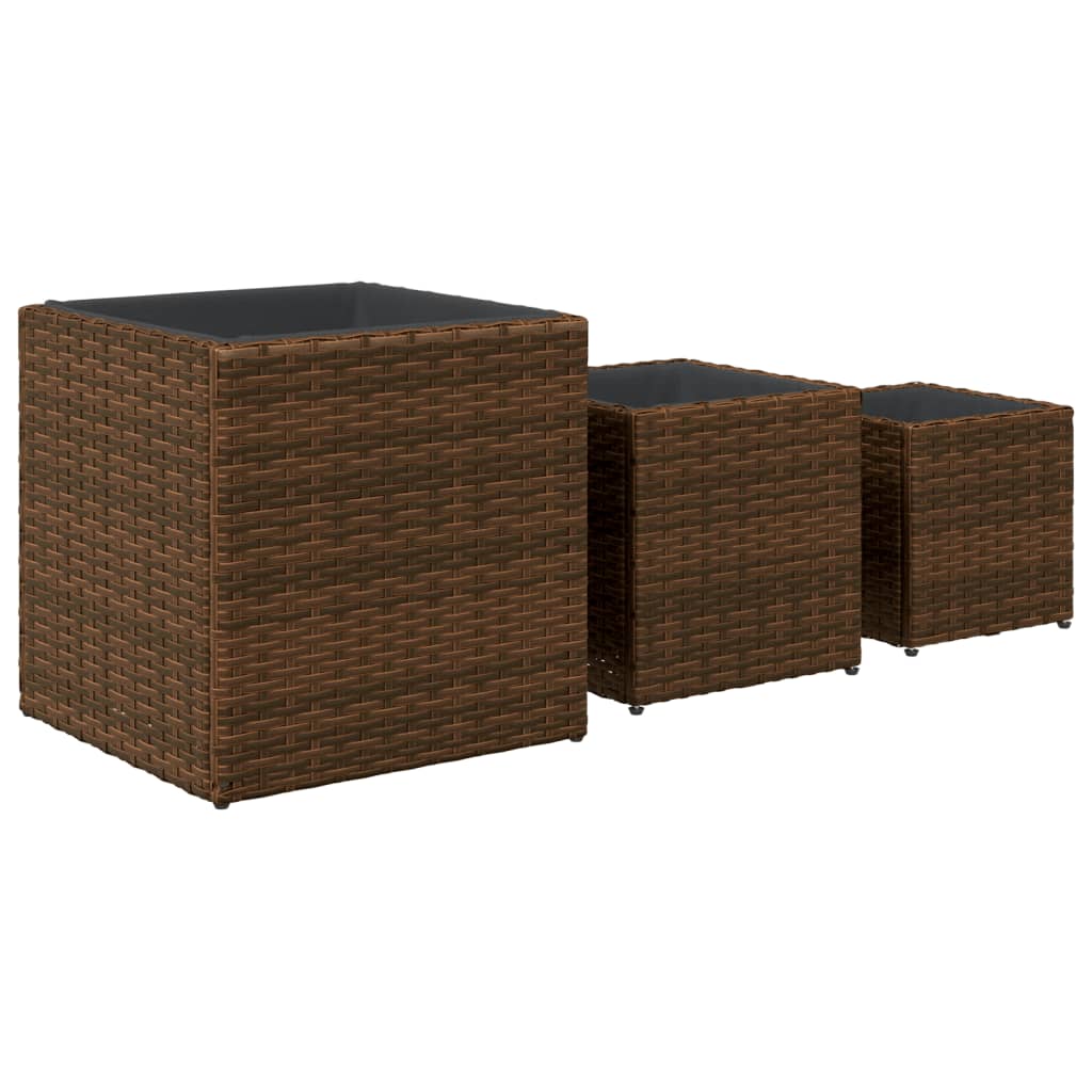 vidaXL Pflanzkübel 3 Stk. Braun Poly Rattan
