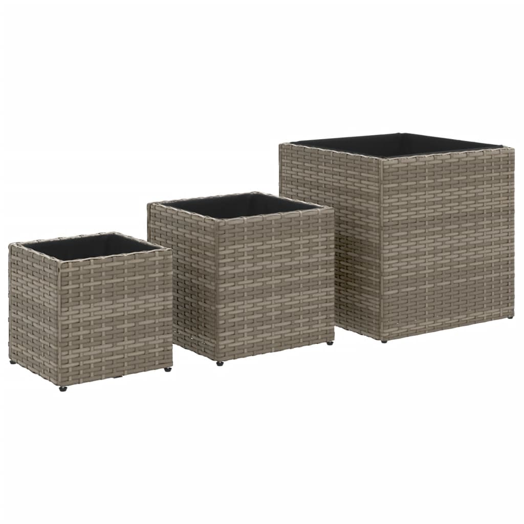 vidaXL Jardinières 3 pcs Gris Résine tressée