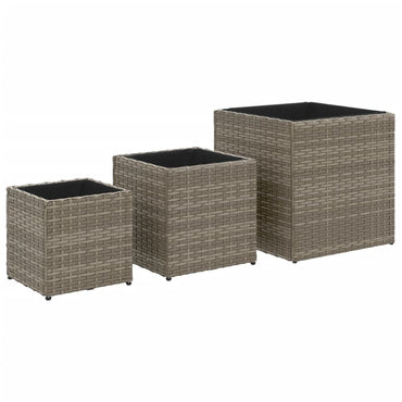 vidaXL Jardinières 3 pcs Gris Résine tressée