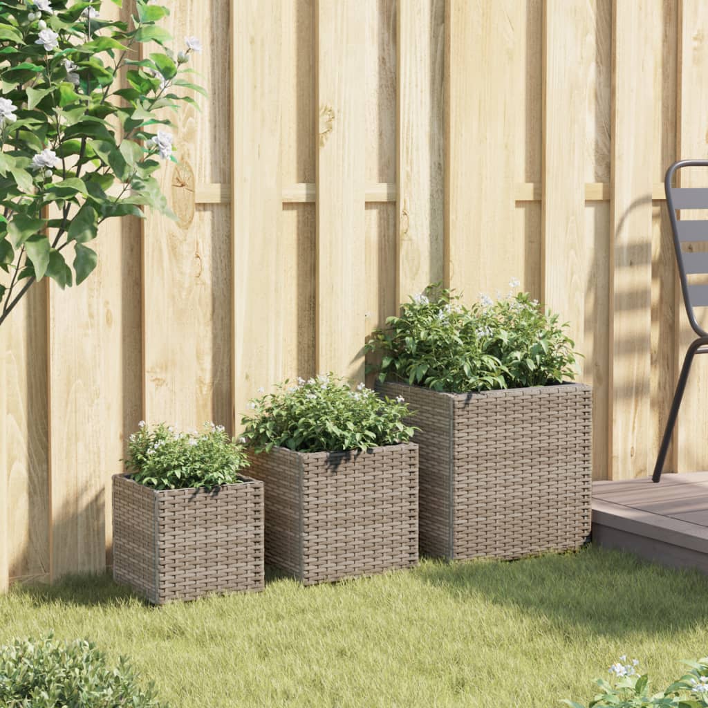 vidaXL Jardinières 3 pcs Gris Résine tressée