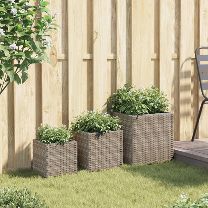 vidaXL Jardinières 3 pcs Gris Résine tressée