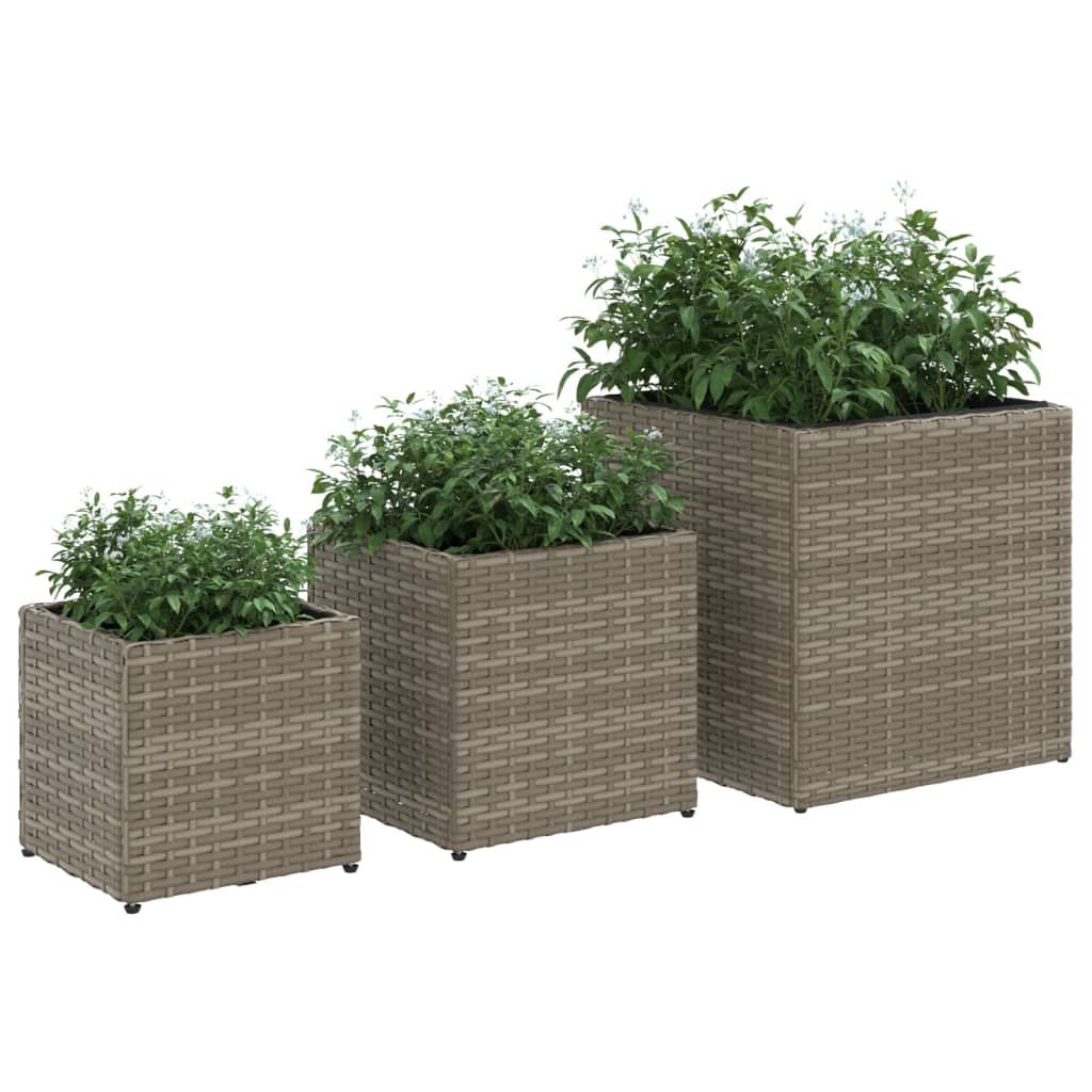 vidaXL Jardinières 3 pcs Gris Résine tressée