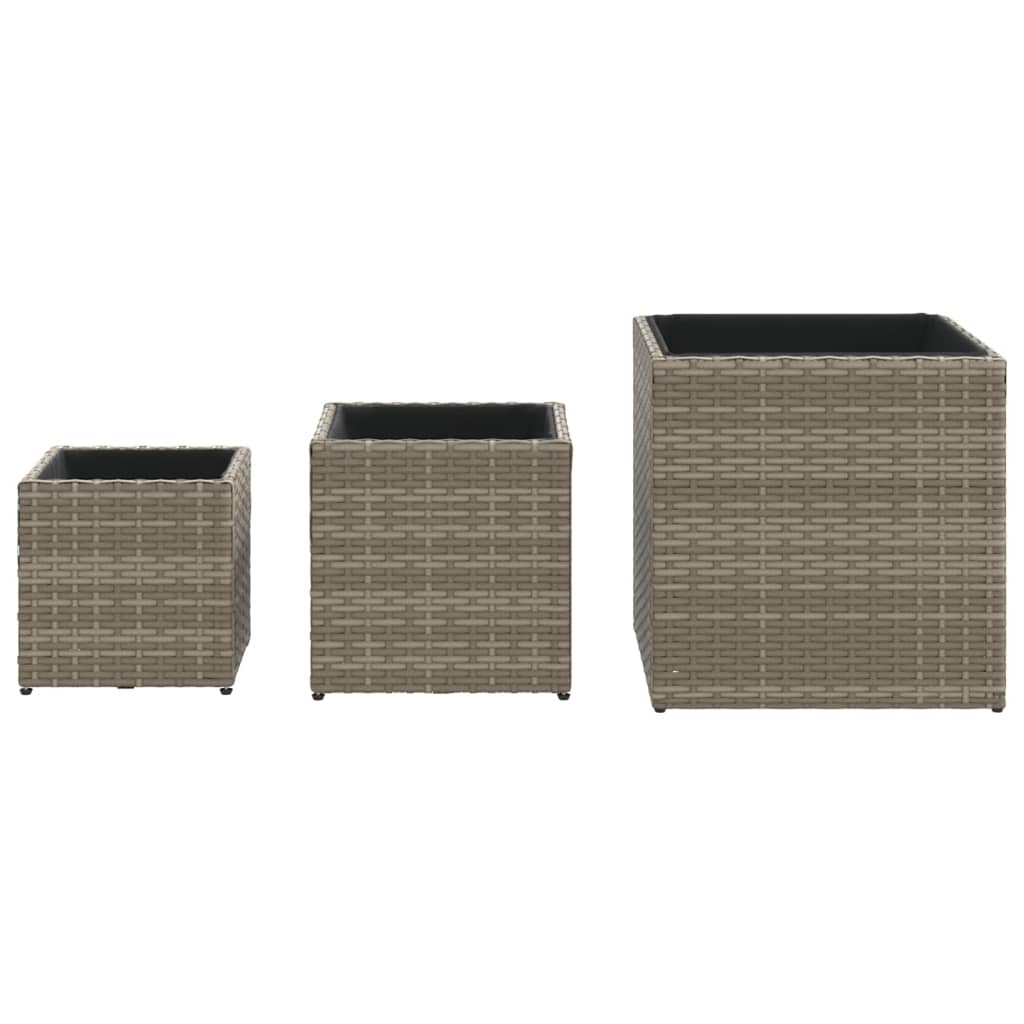 vidaXL Jardinières 3 pcs Gris Résine tressée