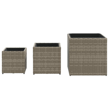 vidaXL Jardinières 3 pcs Gris Résine tressée