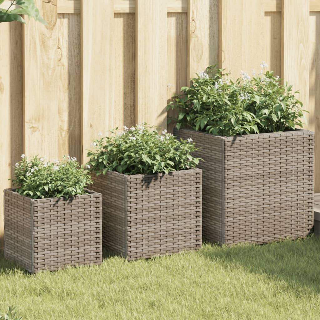 vidaXL Jardinières 3 pcs Gris Résine tressée