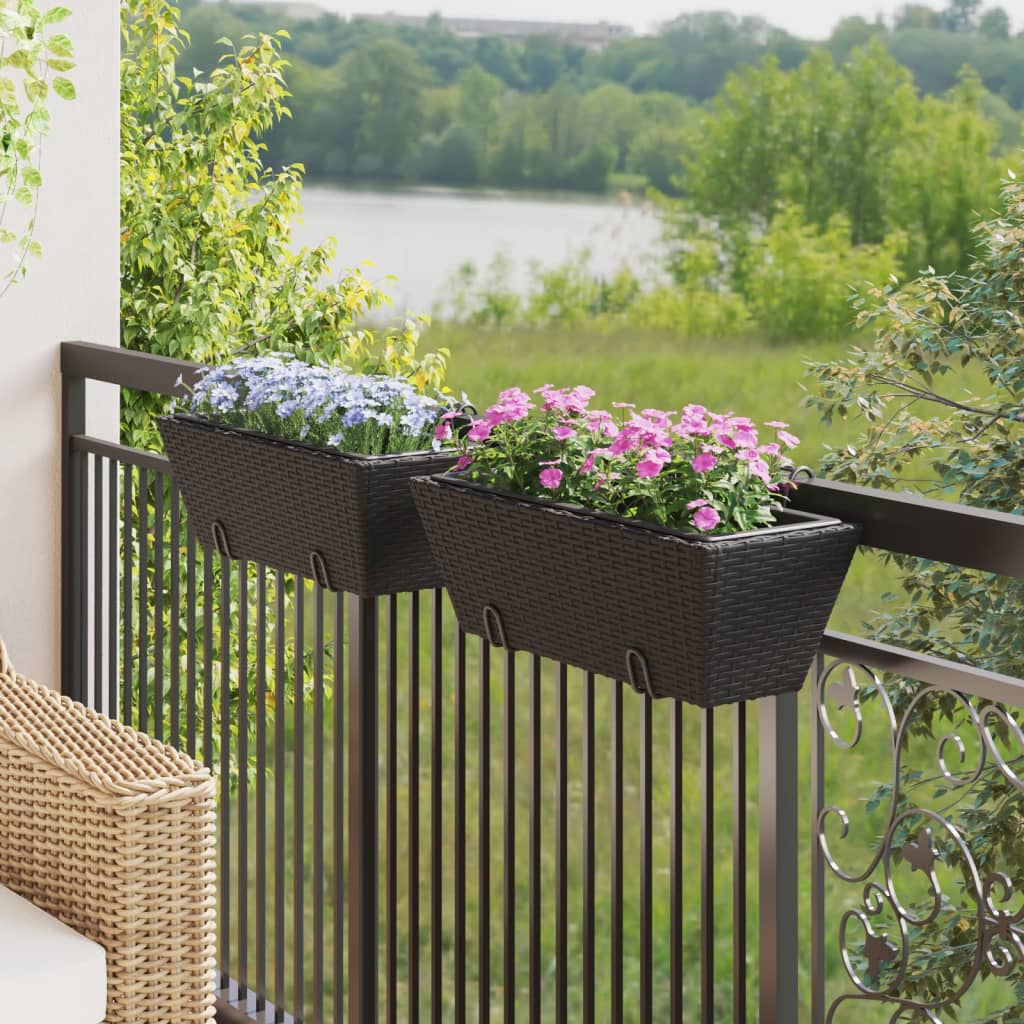 vidaXL Pflanzkasten mit Haken 2 Stk. Schwarz Poly Rattan