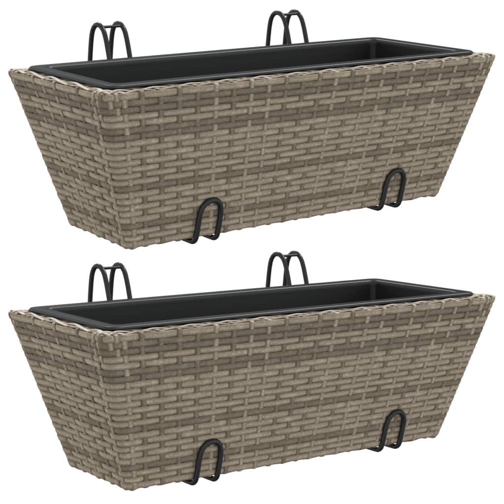 vidaXL Jardinières avec crochets 2 pcs Gris Résine tressée