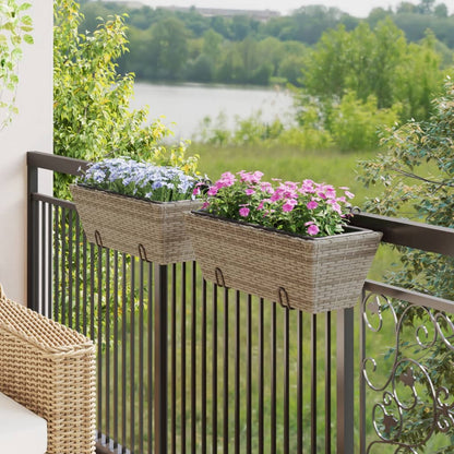 vidaXL Jardinières avec crochets 2 pcs Gris Résine tressée