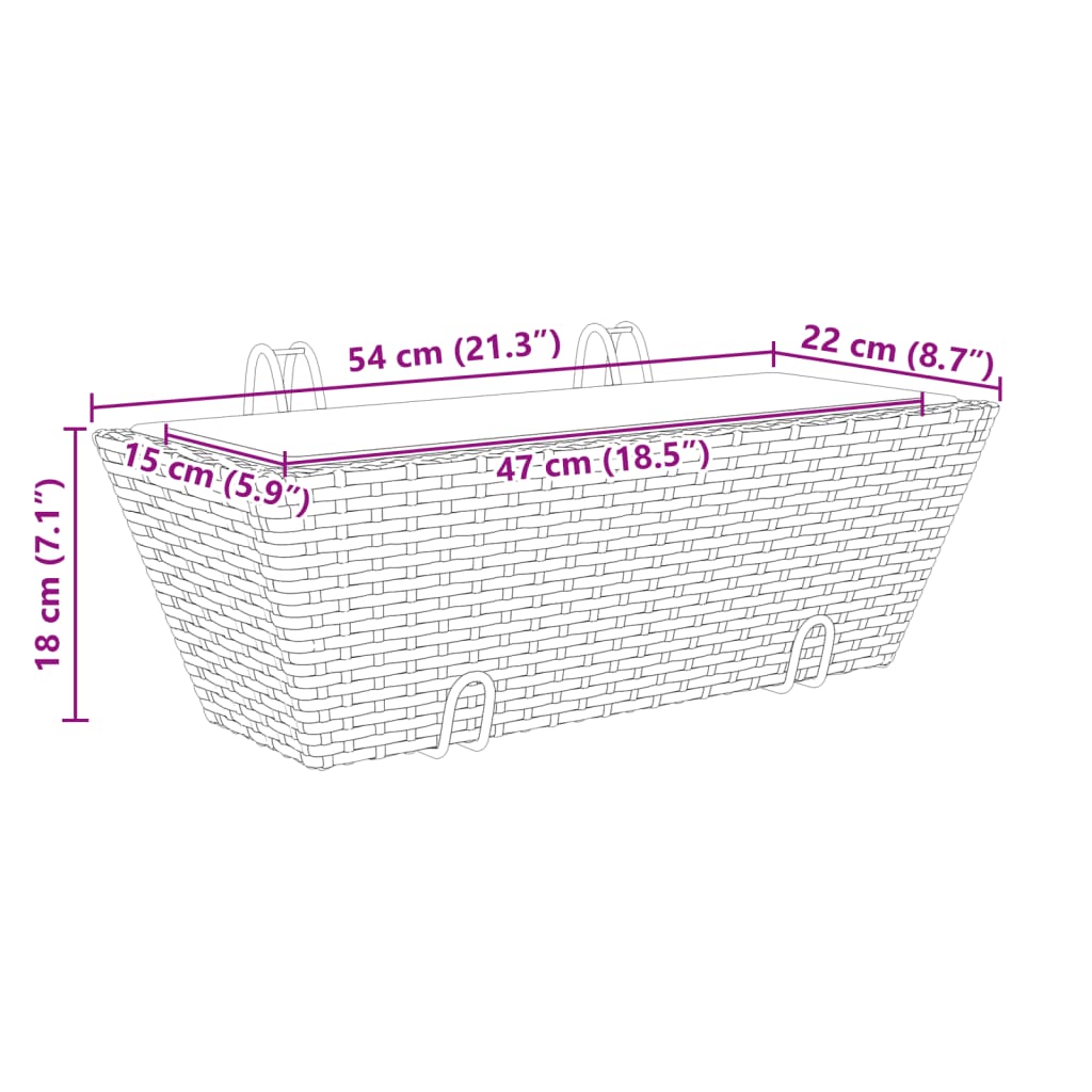 vidaXL Jardinières avec crochets 2 pcs Gris Résine tressée