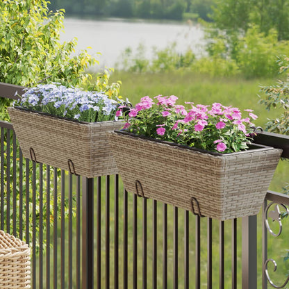 vidaXL Jardinières avec crochets 2 pcs Gris Résine tressée