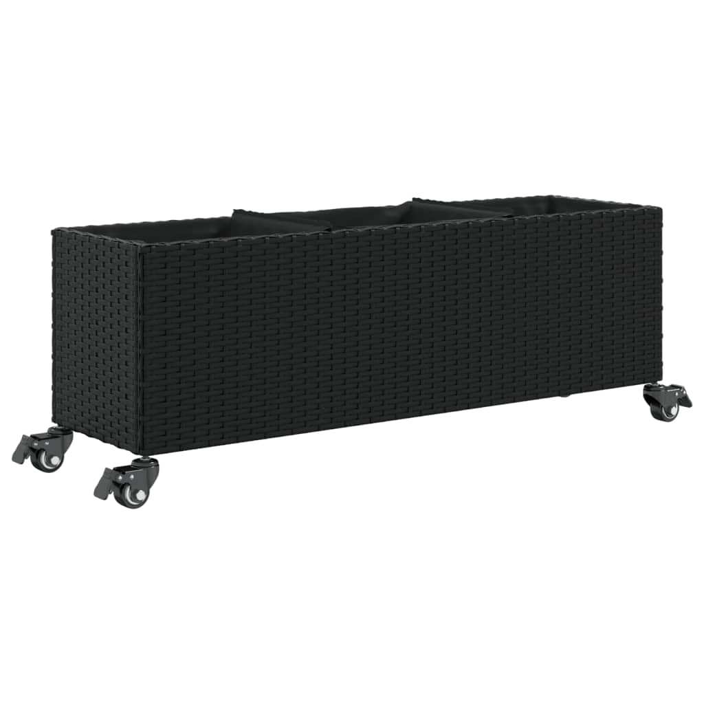vidaXL Jardinière sur roulettes et 3 compartiments Noir 107x32x38cm Résine tressée