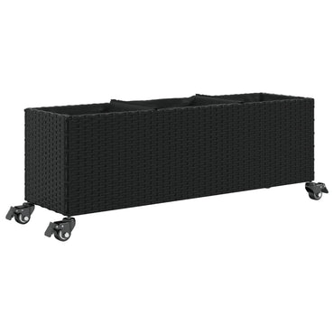 vidaXL Jardinière sur roulettes et 3 compartiments Noir 107x32x38cm Résine tressée