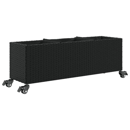 vidaXL Jardinière sur roulettes et 3 compartiments Noir 107x32x38cm Résine tressée