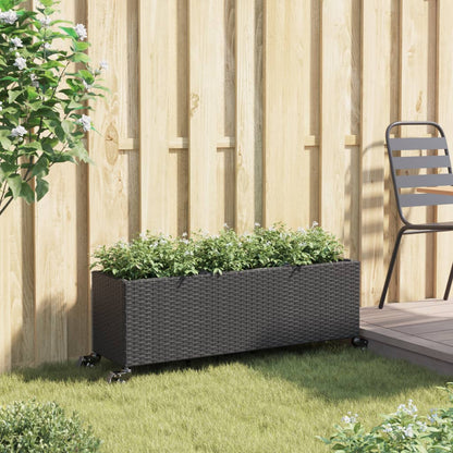 vidaXL Jardinière sur roulettes et 3 compartiments Noir 107x32x38cm Résine tressée