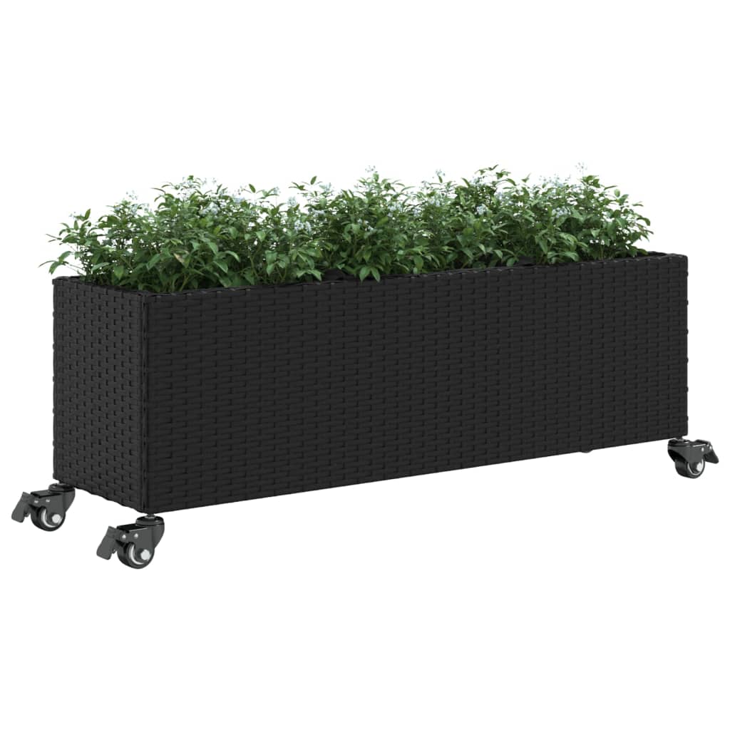 vidaXL Jardinière sur roulettes et 3 compartiments Noir 107x32x38cm Résine tressée