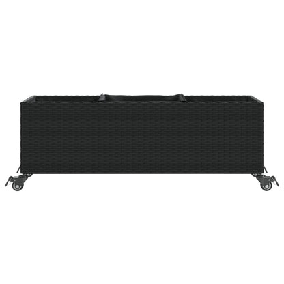 vidaXL Jardinière sur roulettes et 3 compartiments Noir 107x32x38cm Résine tressée