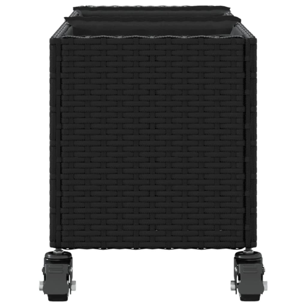 vidaXL Jardinière sur roulettes et 3 compartiments Noir 107x32x38cm Résine tressée