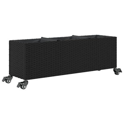vidaXL Jardinière sur roulettes et 3 compartiments Noir 107x32x38cm Résine tressée