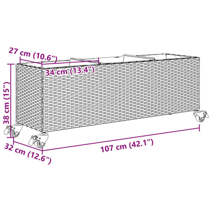 vidaXL Jardinière sur roulettes et 3 compartiments Noir 107x32x38cm Résine tressée