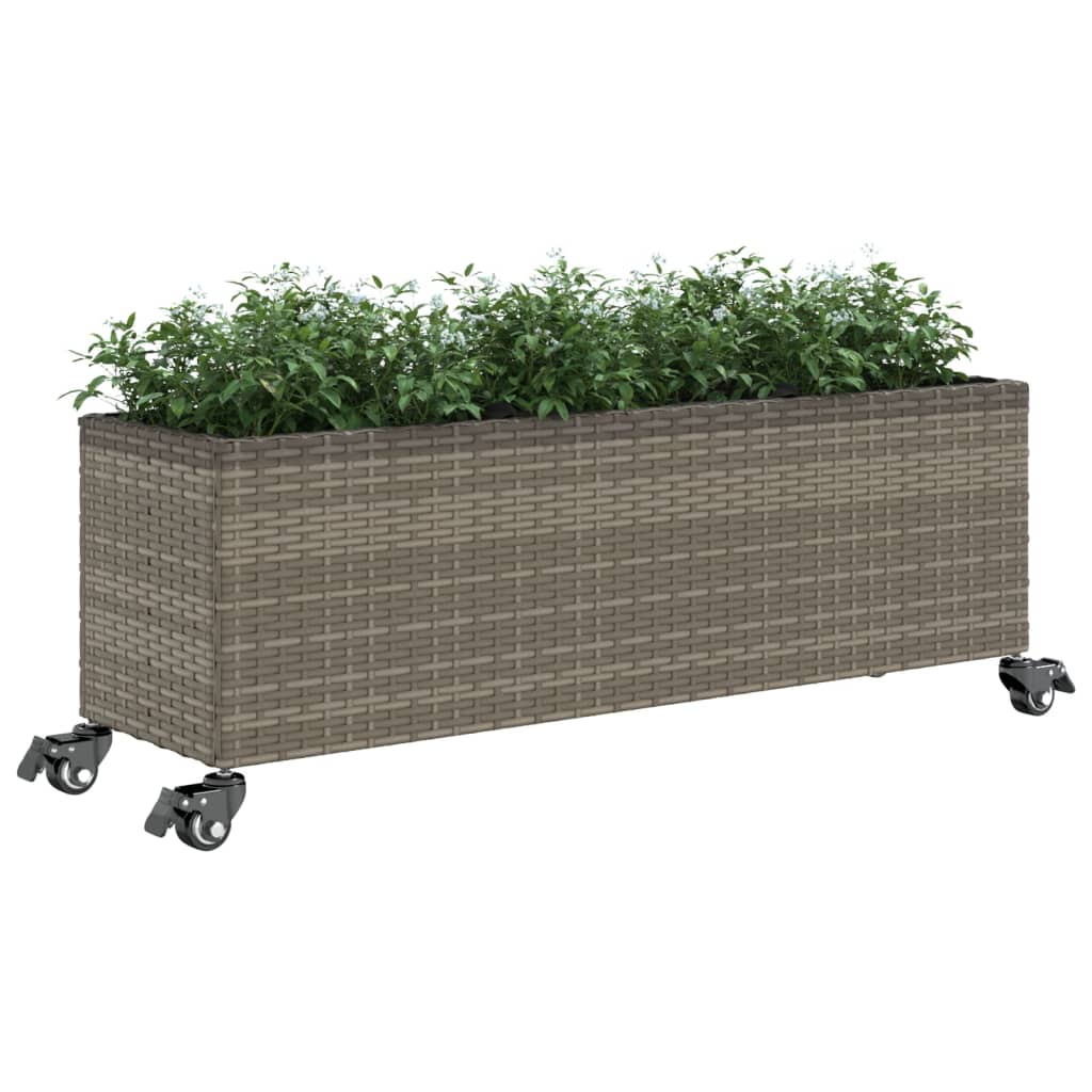 vidaXL Pflanzkübel mit Rollen 3 Töpfe Grau 107x32x38 cm Poly-Rattan