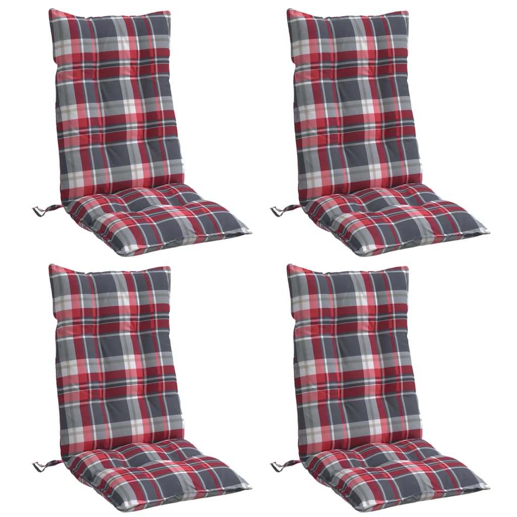 vidaXL Coussins de dossier haut 4 pcs Tissu Oxford à carreaux rouges