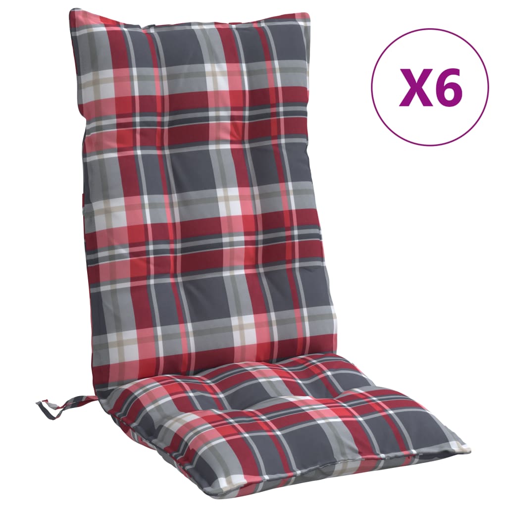 vidaXL Coussins de dossier haut 6 pcs Motif à carreaux rouges Tissu Oxford