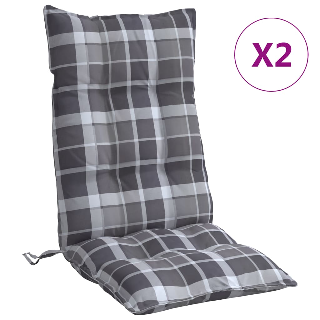vidaXL Hochlehner-Auflagen 2 Stk. Grau Karomuster Oxford-Gewebe