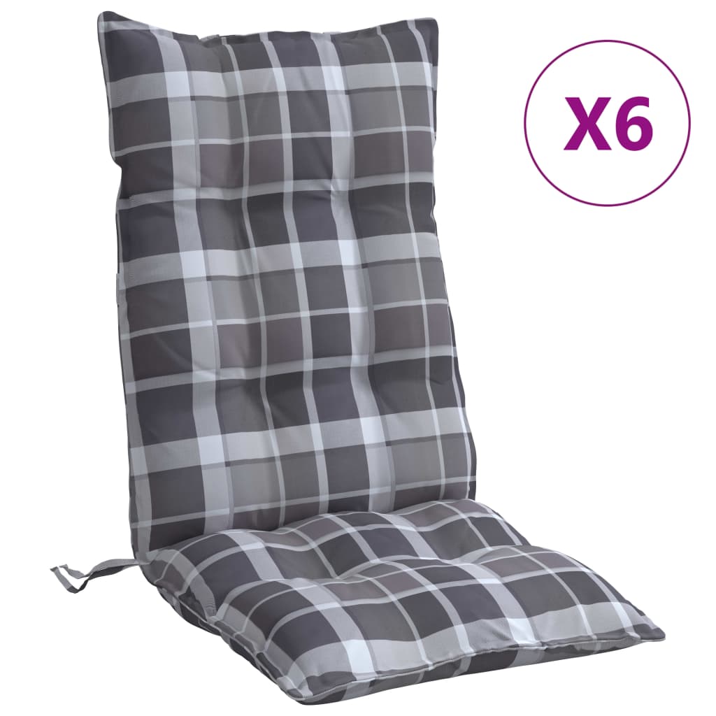 vidaXL Hochlehner-Auflagen 6 Stk. Grau Karomuster Oxford-Gewebe