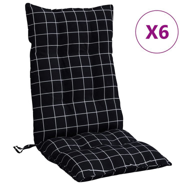 vidaXL Hochlehner-Auflagen 6 Stk. Schwarz Karomuster Stoff