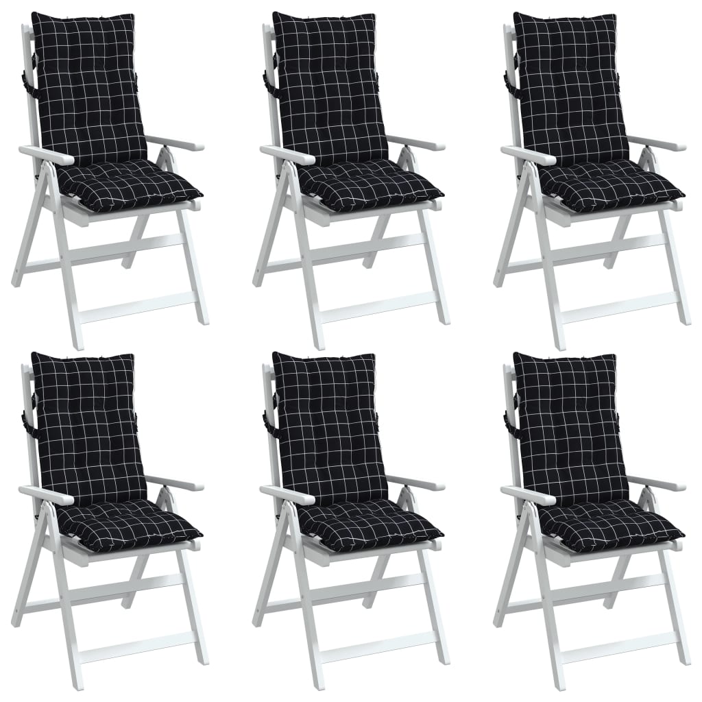 vidaXL Coussins de dossier haut 6 pcs Noir à carreaux Tissu