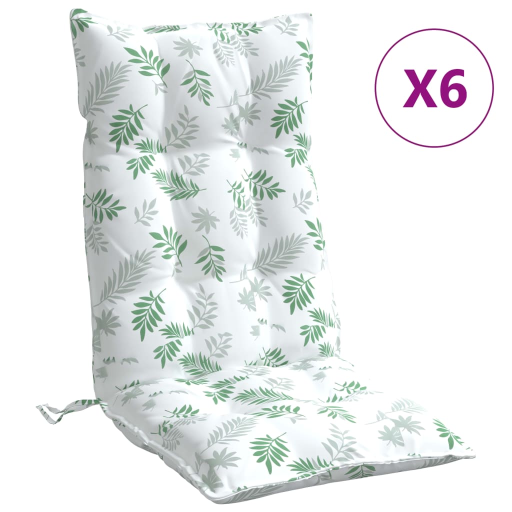 vidaXL Coussins pour chaises à dossier haut 6 pcs Motif feuilles Tissu Oxford