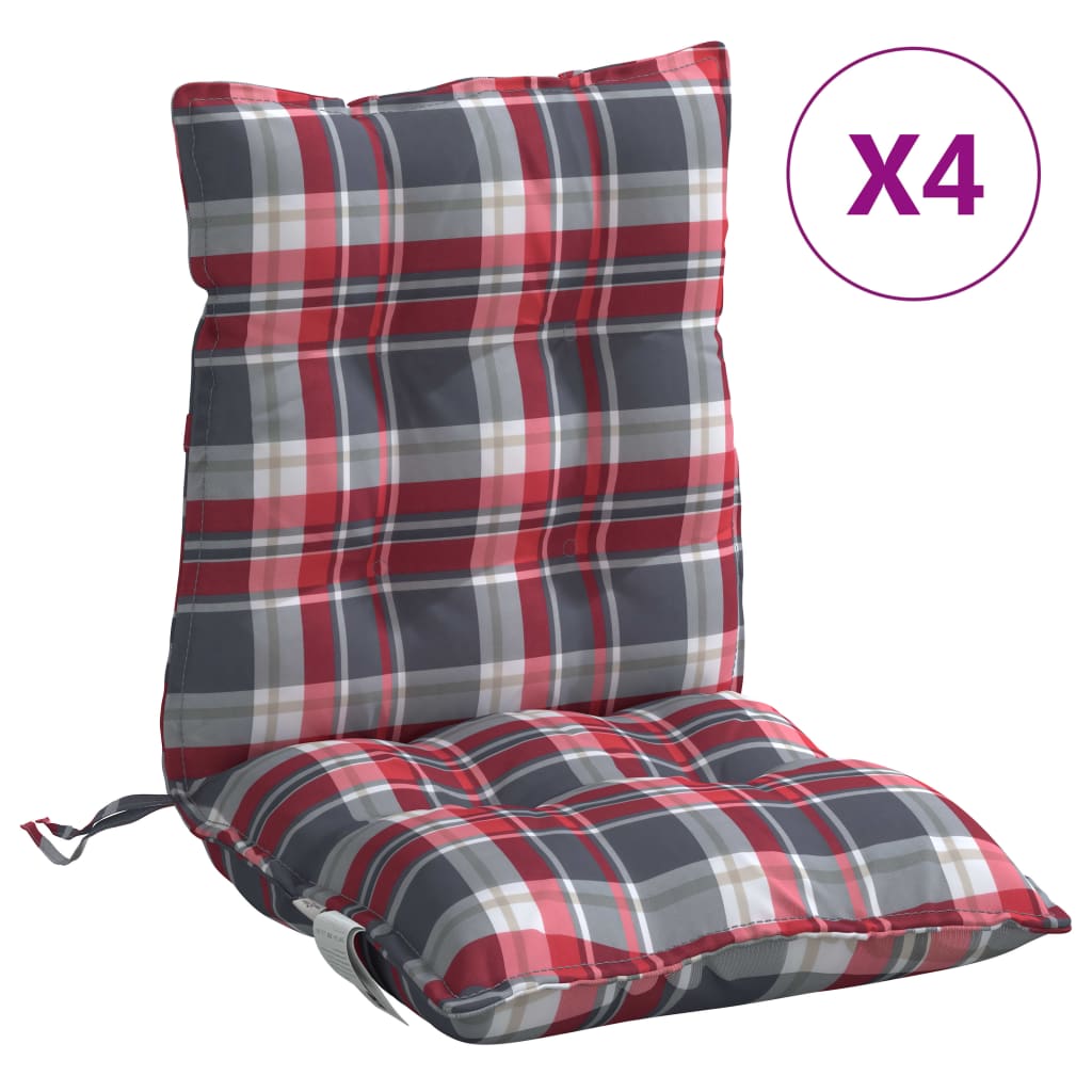 vidaXL Coussins de dossier bas 4 pcs Rouge à carreaux Tissu Oxford