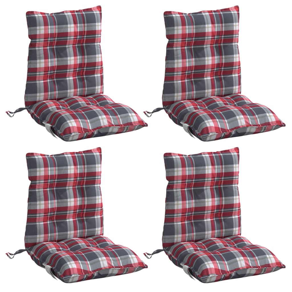 vidaXL Coussins de dossier bas 4 pcs Rouge à carreaux Tissu Oxford