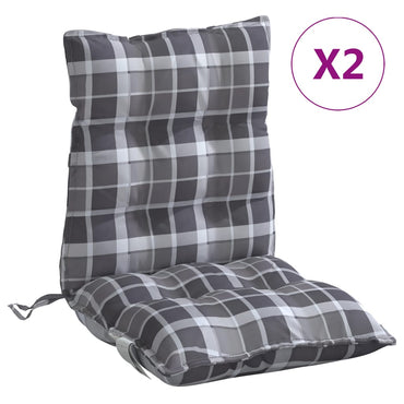 vidaXL Coussins pour chaises à dossier bas 2 pcs Tissu Oxford à carreaux gris
