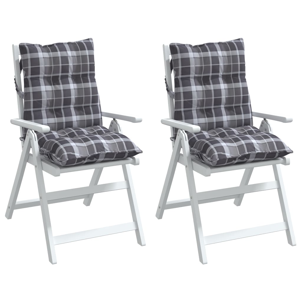 vidaXL Coussins pour chaises à dossier bas 2 pcs Tissu Oxford à carreaux gris