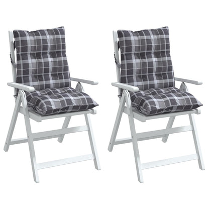 vidaXL Coussins pour chaises à dossier bas 2 pcs Tissu Oxford à carreaux gris