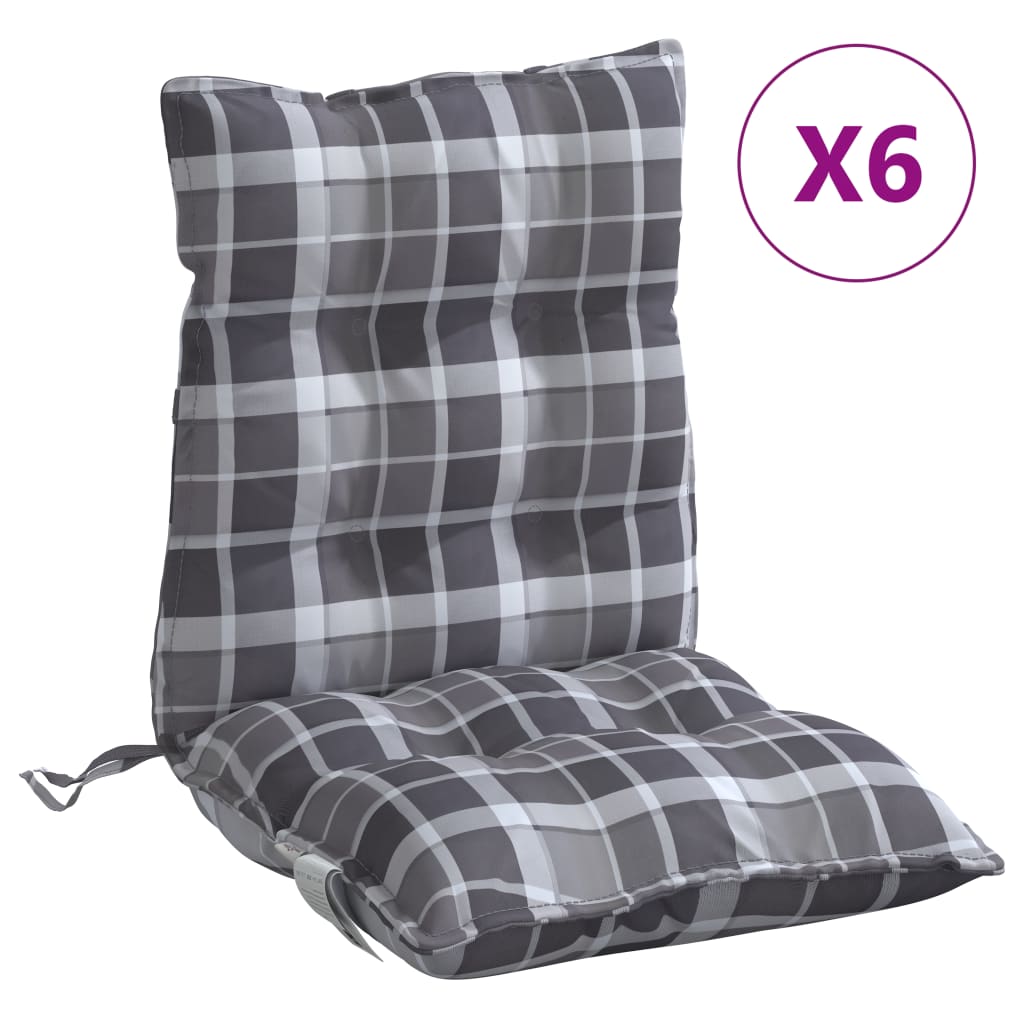 vidaXL Coussins pour chaises à dossier bas 6 pcs Gris motif à carreaux tissu Oxford