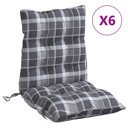vidaXL Coussins pour chaises à dossier bas 6 pcs Gris motif à carreaux tissu Oxford