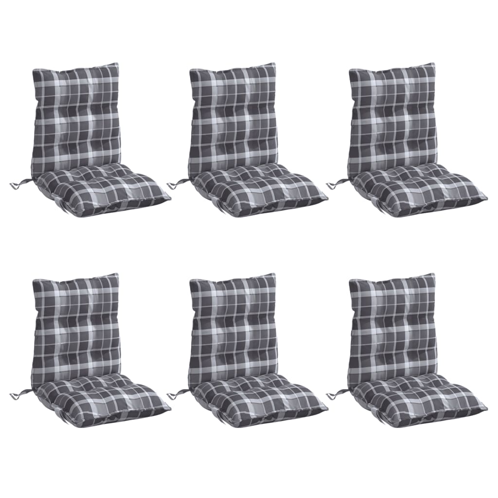 vidaXL Coussins pour chaises à dossier bas 6 pcs Gris motif à carreaux tissu Oxford