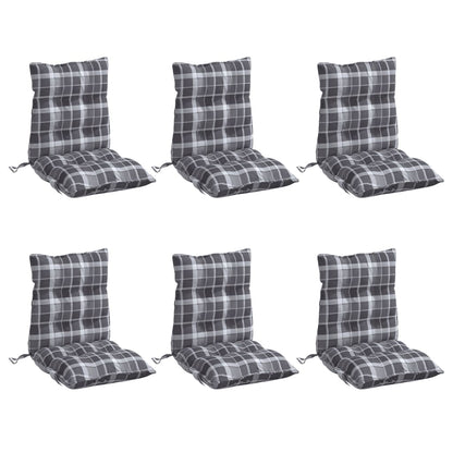 vidaXL Coussins pour chaises à dossier bas 6 pcs Gris motif à carreaux tissu Oxford