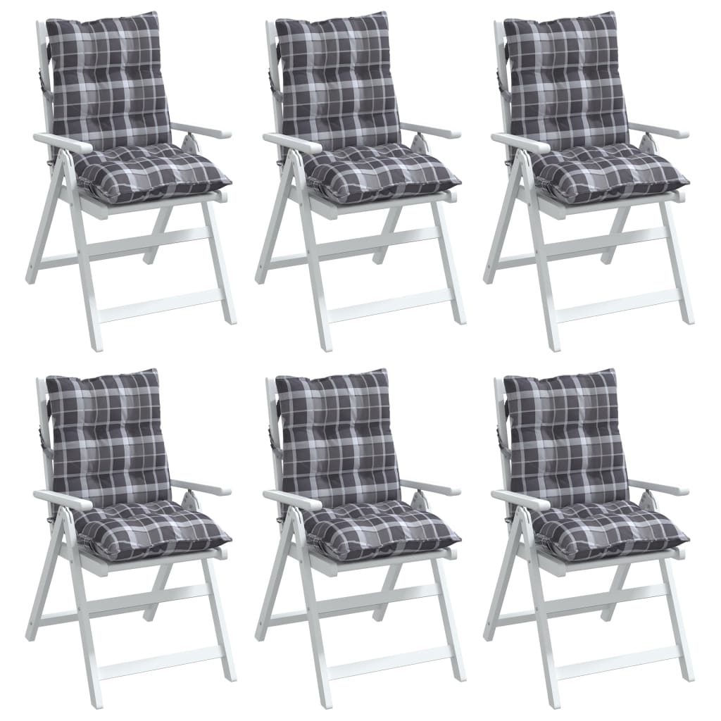 vidaXL Coussins pour chaises à dossier bas 6 pcs Gris motif à carreaux tissu Oxford