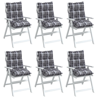 vidaXL Coussins pour chaises à dossier bas 6 pcs Gris motif à carreaux tissu Oxford