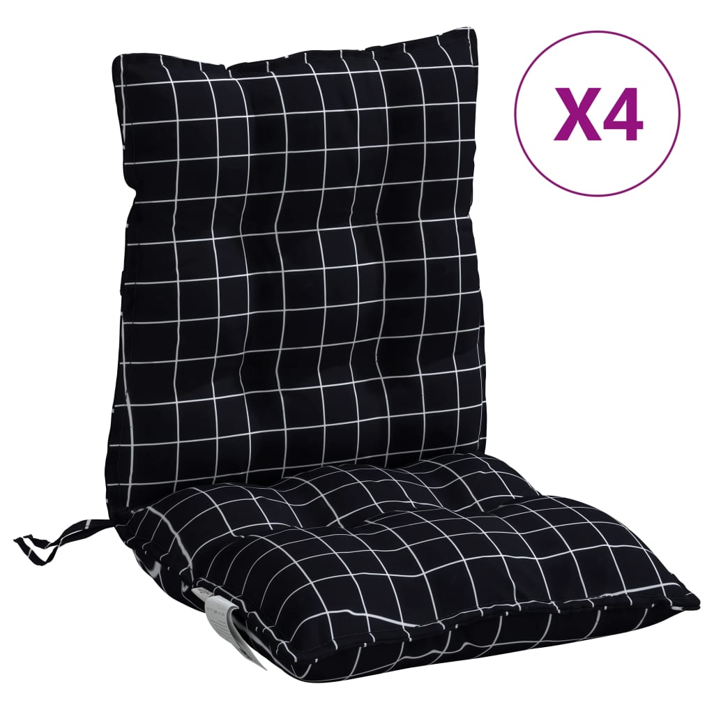 vidaXL Niedriglehner-Auflagen 4 Stk. Schwarz Karomuster Oxford-Gewebe