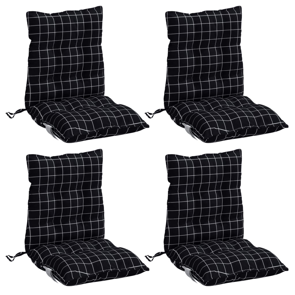 vidaXL Niedriglehner-Auflagen 4 Stk. Schwarz Karomuster Oxford-Gewebe